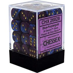 Chessex Gemini 12mm d6 Dice Blocks with pips Dice Blocks (36 Dice) - Blue-Purple w/gold-26828