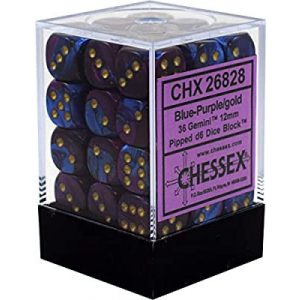 Chessex Gemini 12mm d6 Dice Blocks with pips Dice Blocks (36 Dice) - Blue-Purple w/gold-26828