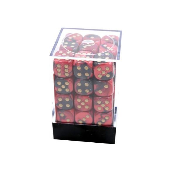Chessex Gemini 12mm d6 Dice Blocks with pips Dice Blocks (36 Dice) - Black-Red w/gold-26833