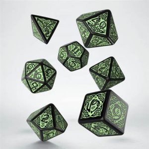 Celtic 3D Revised Black & green Dice Set (7)-SCER05