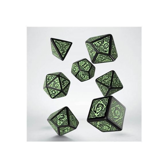 Celtic 3D Revised Black & green Dice Set (7)-SCER05