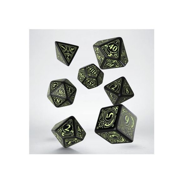 Steampunk Black & glow-in-the-dark Dice Set (7)-SSTE01