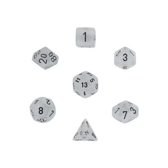 Chessex Frosted 7-Die Set - Clear w/black-27401