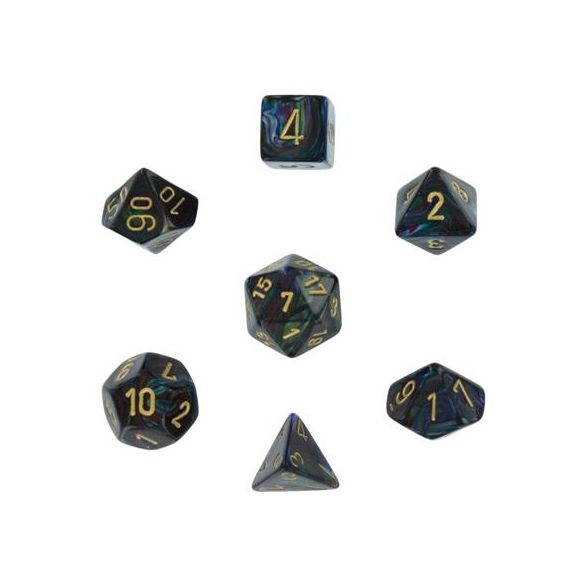 Chessex Lustrous 7-Die Set - Shadow w/gold-27499