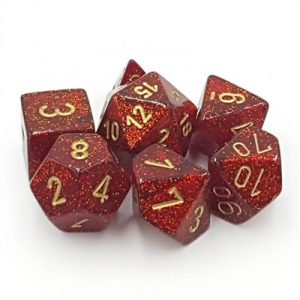 Chessex Glitter Polyhedral 7-Die Set - Ruby w/gold-27504