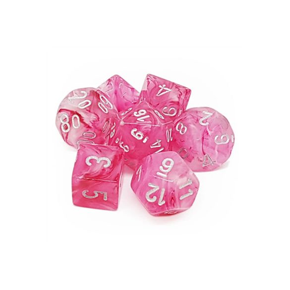 Chessex Ghostly Glow 7-Die Set - Pink w/silver-27524