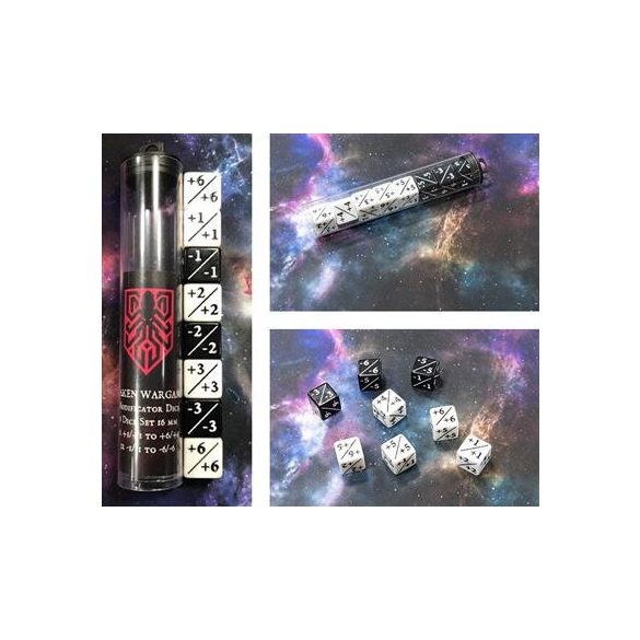 Kraken Wargames Dice - Positive/Negative D6 Dice 16 mm (8 Dice in Tube)-KWG0490