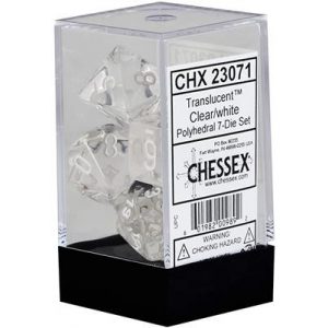 Chessex Translucent Polyhedral 7-Die Set - Clear/white-23071