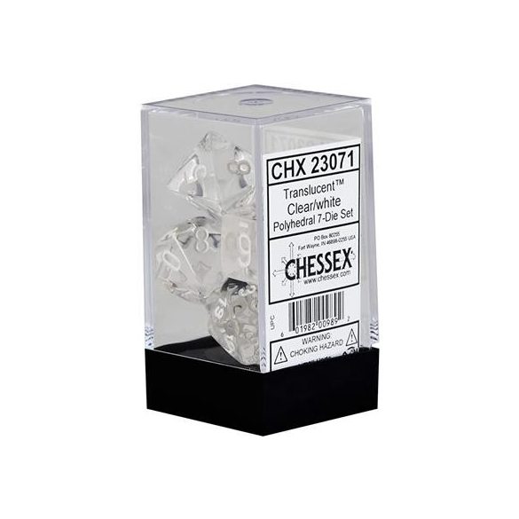 Chessex Translucent Polyhedral 7-Die Set - Clear/white-23071