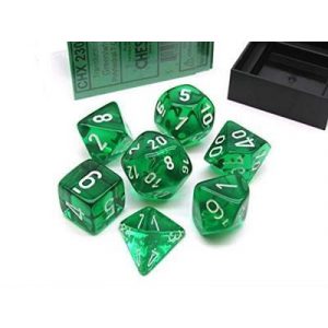 Chessex Translucent Polyhedral 7-Die Set - Green/white-23075