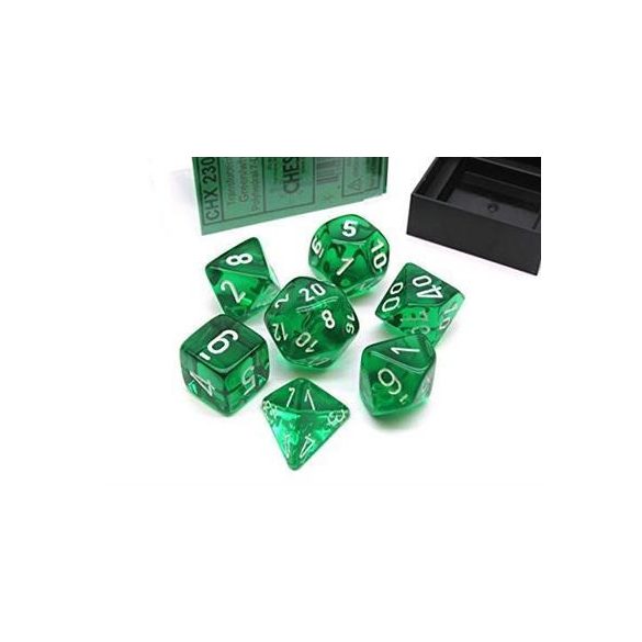 Chessex Translucent Polyhedral 7-Die Set - Green/white-23075