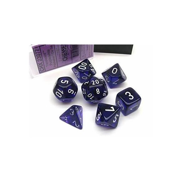 Chessex Translucent Polyhedral 7-Die Set - Purple/white-23077