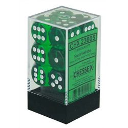 Chessex Translucent 16mm d6 with pips Dice Blocks (12 Dice) - Green w/white-23605