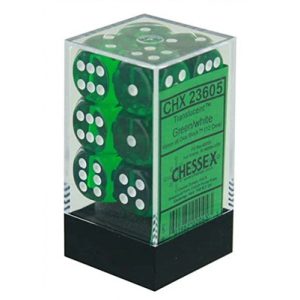 Chessex Translucent 16mm d6 with pips Dice Blocks (12 Dice) - Green w/white-23605