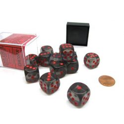 Chessex Translucent 16mm d6 with pips Dice Blocks (12 Dice) - Smoke w/red-23618