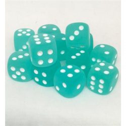 Chessex 16mm d6 with pips Dice Blocks (12 Dice) - Frosted Teal w/white-27605