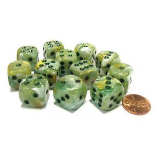 Chessex 16mm d6 with pips Dice Blocks (12 Dice) - Marble Green w/dark green-27609