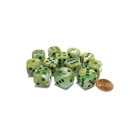 Chessex 16mm d6 with pips Dice Blocks (12 Dice) - Marble Green w/dark green-27609