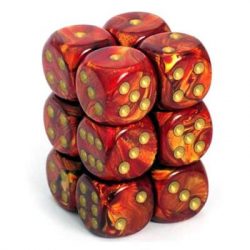 Chessex 16mm d6 with pips Dice Blocks (12 Dice) - Scarab Scarlet w/gold-27614