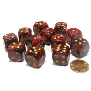 Chessex 16mm d6 with pips Dice Blocks (12 Dice) - Vortex Burgundy w/gold-27634