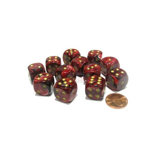 Chessex 16mm d6 with pips Dice Blocks (12 Dice) - Vortex Burgundy w/gold-27634