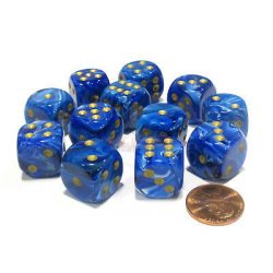 Chessex 16mm d6 with pips Dice Blocks (12 Dice) - Vortex Blue w/gold-27636