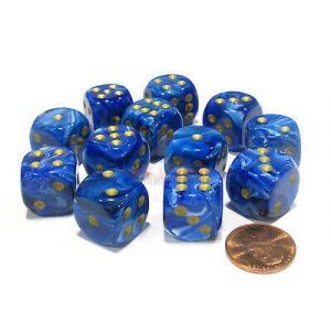 Chessex 16mm d6 with pips Dice Blocks (12 Dice) - Vortex Blue w/gold-27636