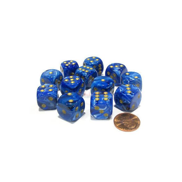 Chessex 16mm d6 with pips Dice Blocks (12 Dice) - Vortex Blue w/gold-27636