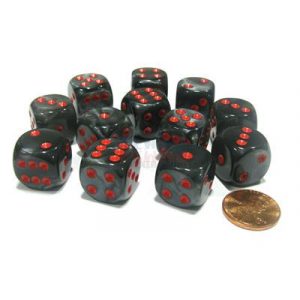 Chessex 16mm d6 with pips Dice Blocks (12 Dice) - Velvet Black w/red-27678