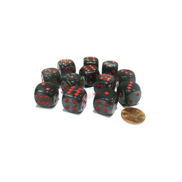 Chessex 16mm d6 with pips Dice Blocks (12 Dice) - Velvet Black w/red-27678