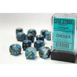 Chessex 16mm d6 with pips Dice Blocks (12 Dice) - Phantom Teal w/gold-27689