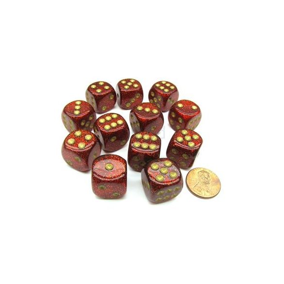 Chessex 16mm d6 with pips Dice Blocks (12 Dice) - Glitter Polyhedral Ruby/gold-27704
