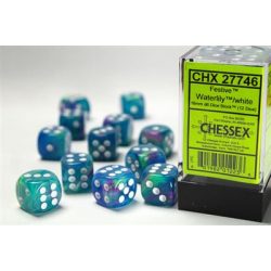 Chessex 16mm d6 with pips Dice Blocks (12 Dice) - Festive Waterlily/white-27746