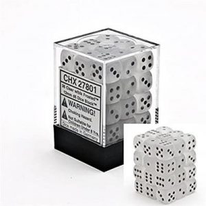 Chessex Signature 12mm d6 with pips Dice Blocks (36 Dice) - Frosted Clear w/black-27801
