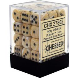 Chessex Signature 12mm d6 with pips Dice Blocks (36 Dice) - Marble Ivory w/black-27802