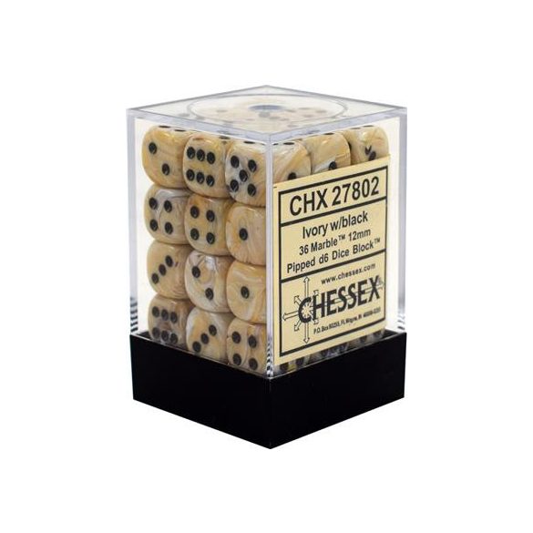 Chessex Signature 12mm d6 with pips Dice Blocks (36 Dice) - Marble Ivory w/black-27802