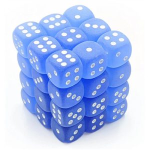 Chessex Signature 12mm d6 with pips Dice Blocks (36 Dice) - Frosted Blue w/white-27806