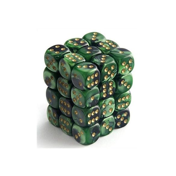 Chessex Signature 12mm d6 with pips Dice Blocks (36 Dice) - Scarab Jade w/gold-27815