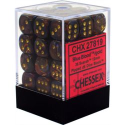 Chessex Signature 12mm d6 with pips Dice Blocks (36 Dice) - Scarab Blue Blood w/gold-27819