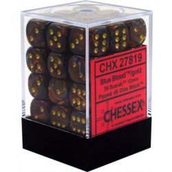 Chessex Signature 12mm d6 with pips Dice Blocks (36 Dice) - Scarab Blue Blood w/gold-27819