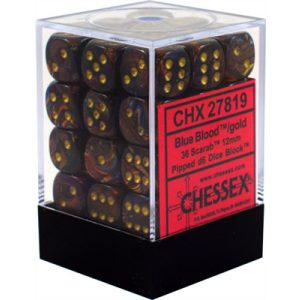 Chessex Signature 12mm d6 with pips Dice Blocks (36 Dice) - Scarab Blue Blood w/gold-27819