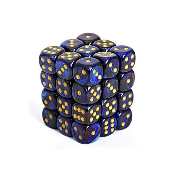 Chessex Signature 12mm d6 with pips Dice Blocks (36 Dice) - Scarab Royal Blue w/gold-27827