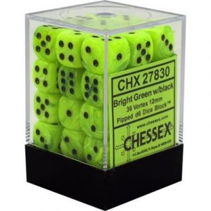 Chessex Signature 12mm d6 with pips Dice Blocks (36 Dice) - Vortex Bright Green w/black-27830