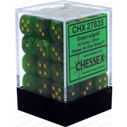 Chessex Signature 12mm d6 with pips Dice Blocks (36 Dice) - Vortex Green w/gold-27835