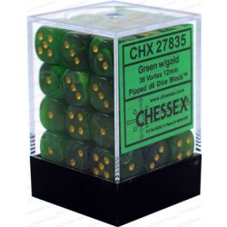 Chessex Signature 12mm d6 with pips Dice Blocks (36 Dice) - Vortex Green w/gold-27835