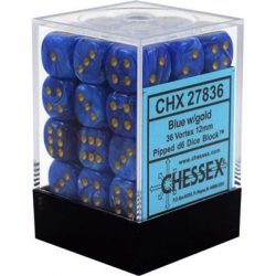 Chessex Signature 12mm d6 with pips Dice Blocks (36 Dice) - Vortex Blue w/gold-27836
