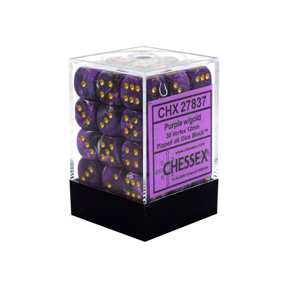 Chessex Signature 12mm d6 with pips Dice Blocks (36 Dice) - Vortex Purple w/gold-27837