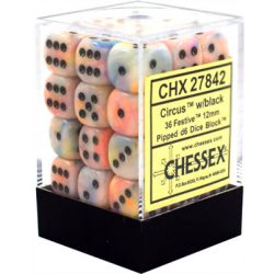 Chessex Signature 12mm d6 with pips Dice Blocks (36 Dice) - Festive Circus w/black-27842