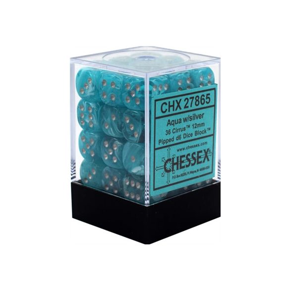 Chessex Signature 12mm d6 with pips Dice Blocks (36 Dice) - Cirrus Aqua w/silver-27865