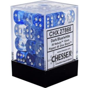 Chessex Signature 12mm d6 with pips Dice Blocks (36 Dice) - Nebula Dark Blue w/white-27866